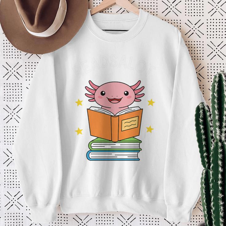 Readsalot Axolotl Reading Kids Book Lover Librarian Premium Tri-Blend Sweatshirt Gifts for Old Women