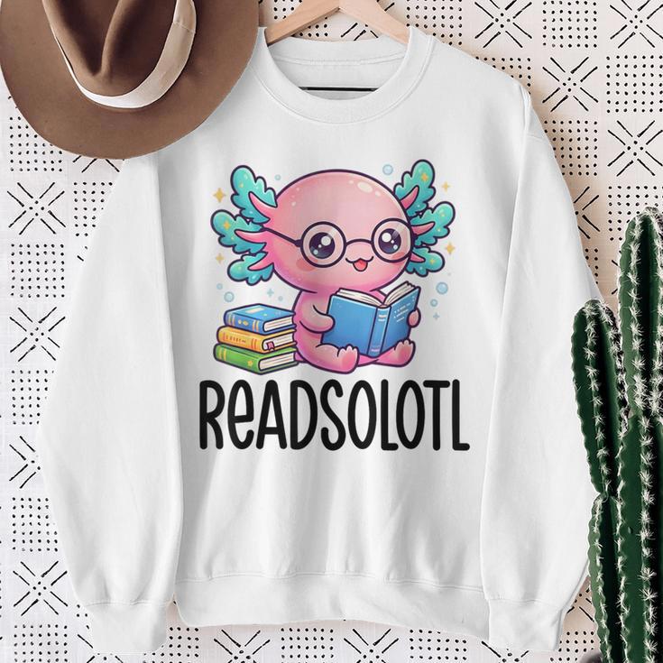 Readsolotl Cute Axolotl Reading Book Kawaii Pink Aesthetic Sweatshirt Gifts for Old Women