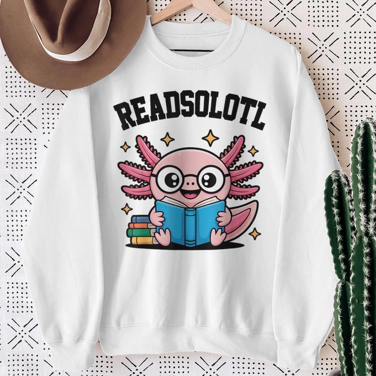 Readsolotl Pink Kawaii Axolotl Book Lover Reading Sweatshirt Gifts for Old Women
