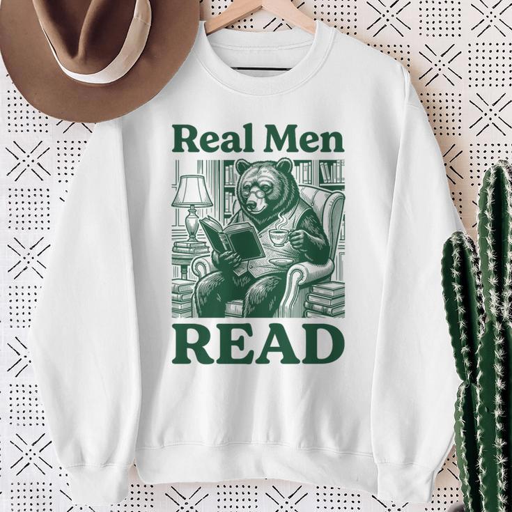 Real Men Read Cute Bear Tea Book Lover Men Boys Reading Premium Tri-Blend Sweatshirt Gifts for Old Women