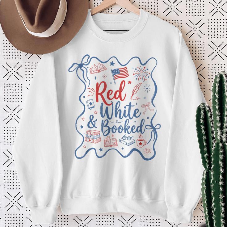 Red And Booked Coquette 4th Of July Book Lover Sweatshirt Gifts for Old Women