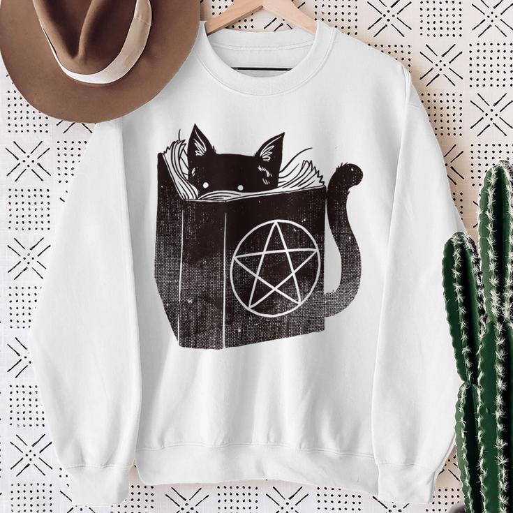 SataniCat Pentagram Cat Satan Demon Necronomicon Book Lover Sweatshirt Gifts for Old Women