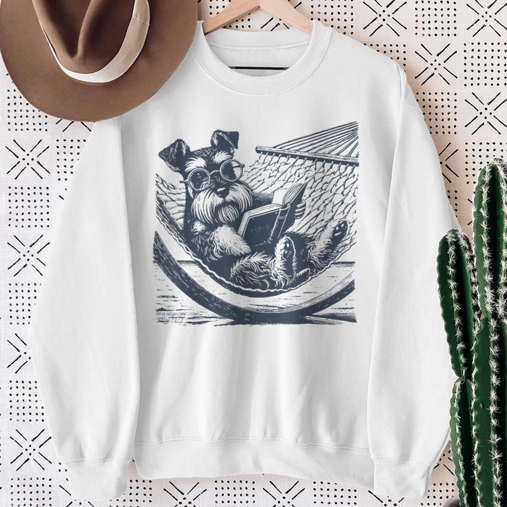 Schnauzer Hammock Reading Book Schnauzer Glasses Sweatshirt Gifts for Old Women