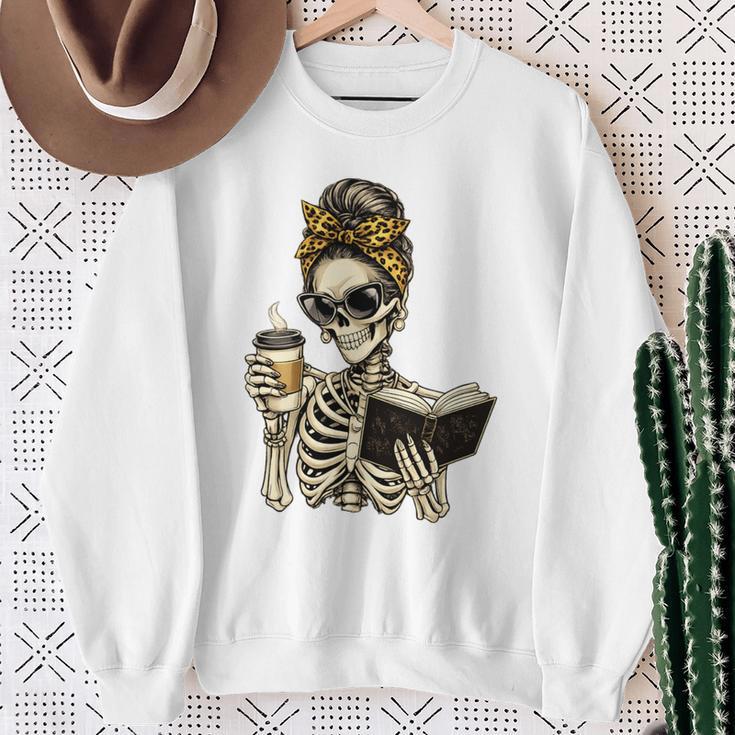 Skeleton Girl Drinking Coffee And Reading Book Sweatshirt Gifts for Old Women Skeleton Girl Drinking Coffee And Reading Book Sweatshirt Gifts for Old Women