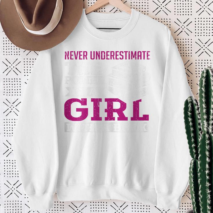 SOMMAS BOOKS Never Underestimate The Power Of a Girl With a Book Reading Sweatshirt Gifts for Old Women