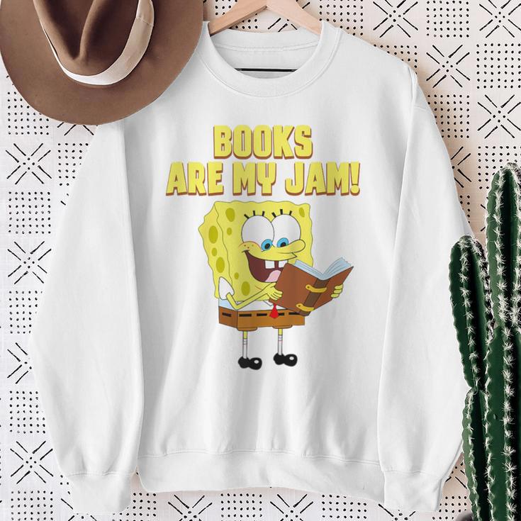 SpongeBob Loves Reading Books Are My Jam Raglan Baseball Tee Sweatshirt Gifts for Old Women