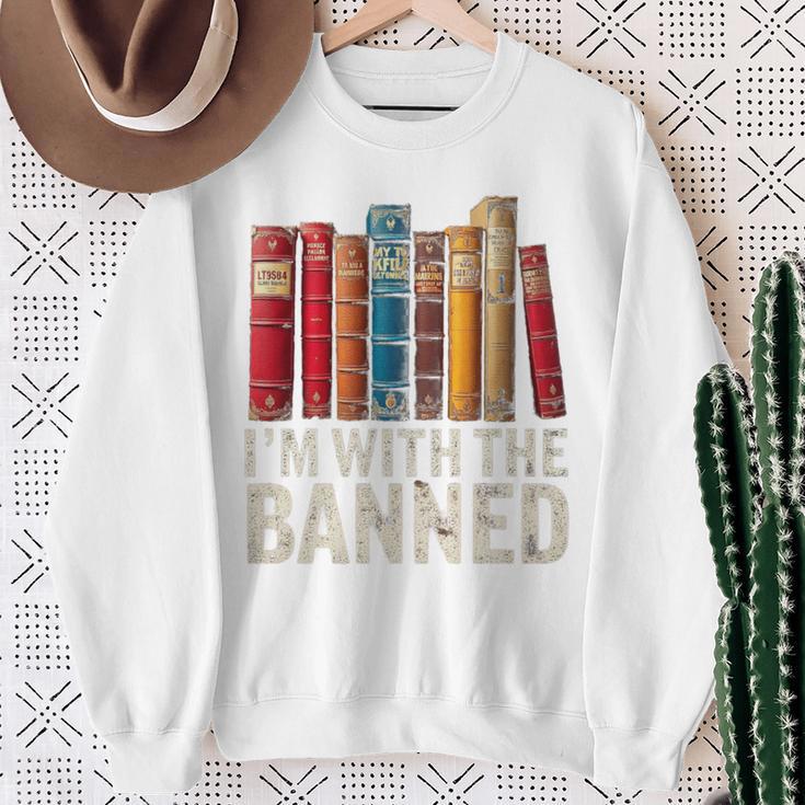 Support Banned Books Freedom I'm With The Banned Sweatshirt Gifts for Old Women