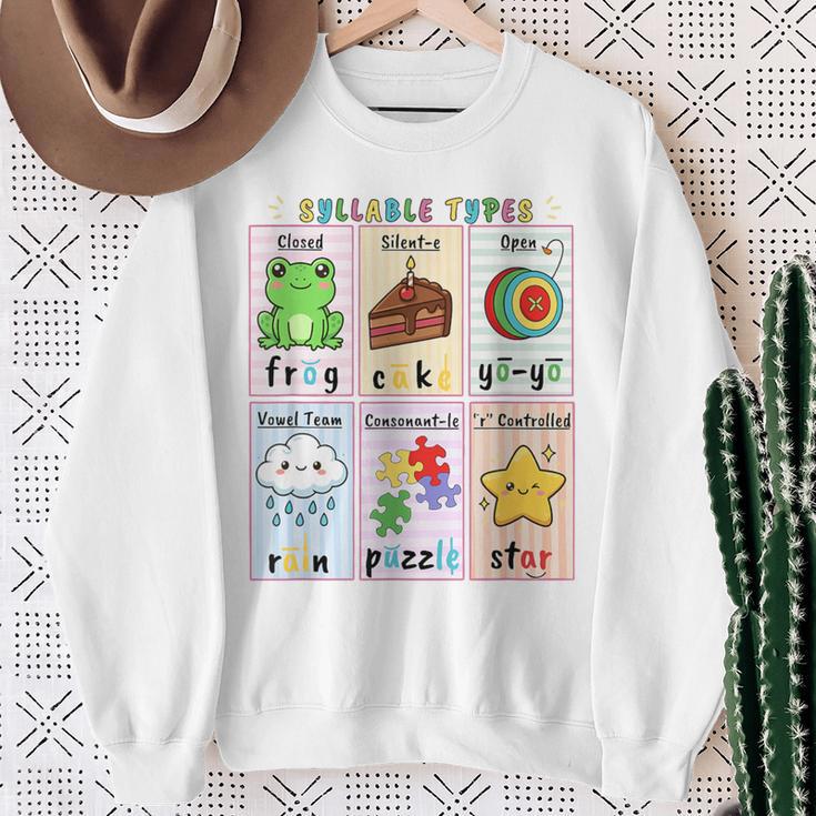 Syllable Types Teacher Phonics Reading Science Of Reading Sweatshirt Gifts for Old Women