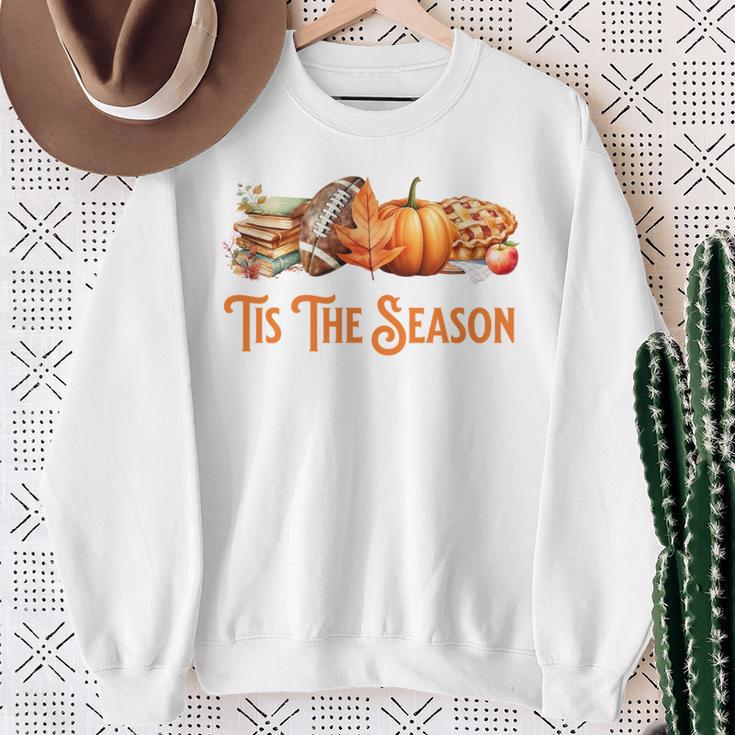 Tis The Season Fall Reading Books Football Pumpkin Apple Pie Sweatshirt Gifts for Old Women