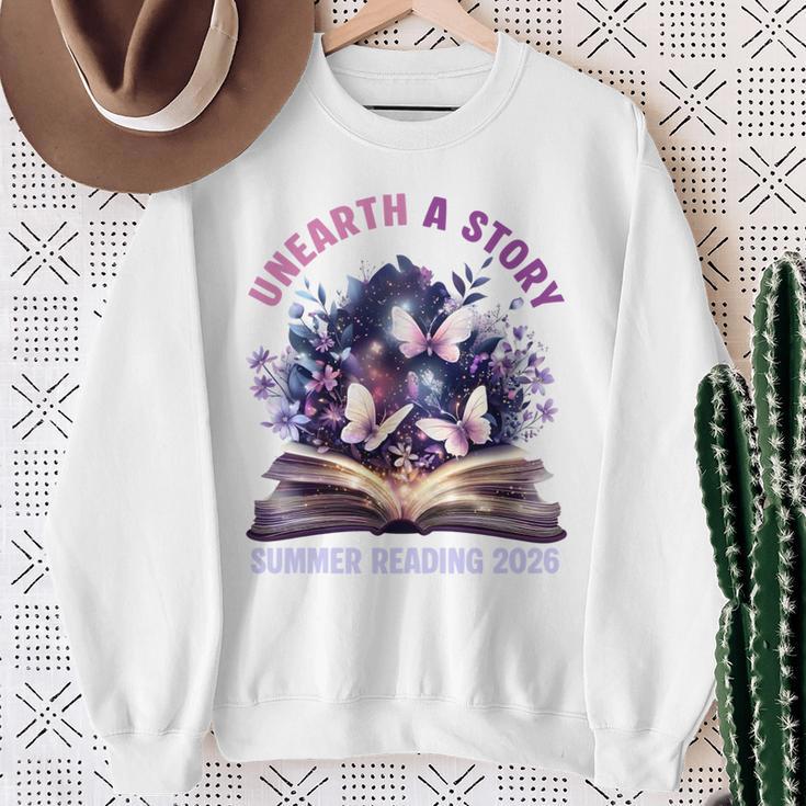 Unearth a Story Summer Library Reading 2026 Butterfly Book Sweatshirt Gifts for Old Women Unearth a Story Summer Library Reading 2026 Butterfly Book Sweatshirt Gifts for Old Women