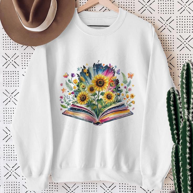 Unearth A Story Summer Reading 2026 Flower Butterfly Book Premium Tri-Blend Sweatshirt Gifts for Old Women