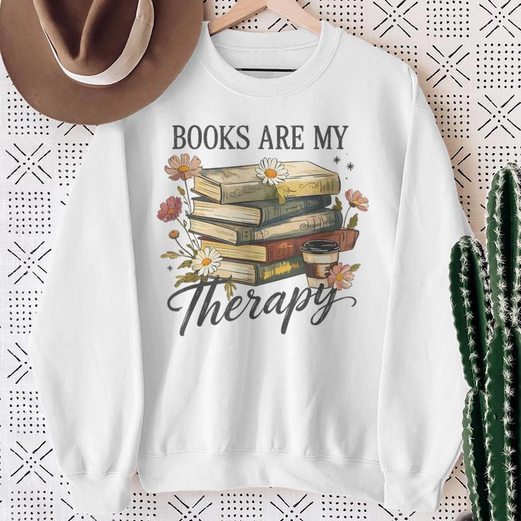Vintage Floral Books Are My Therapy Book Lover Reading Sweatshirt Gifts for Old Women