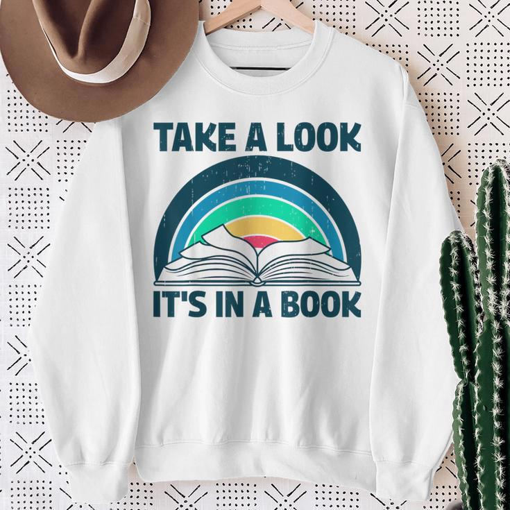 Vintage Retro Style Rainbow Take a Look It's In a Book Read Sweatshirt Gifts for Old Women