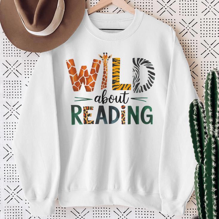 Wild About Reading Library Day Reading Books And Bookworm Sweatshirt Gifts for Old Women