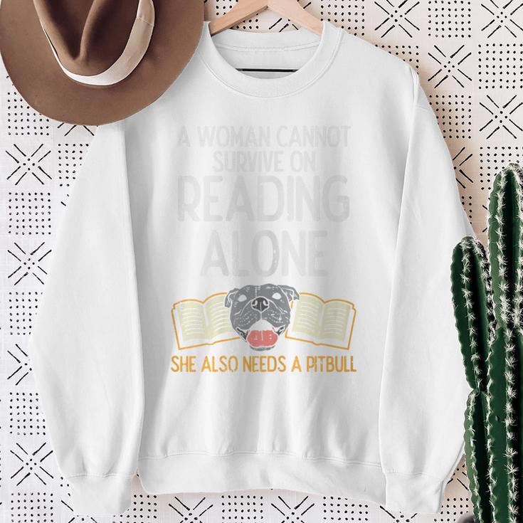 Woman Book Librarian Reading Pitbull Dog Owner Women Sweatshirt Gifts for Old Women