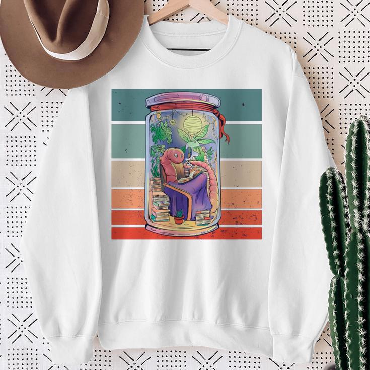 Worm Cozy Reading Books Plants Lamp Relaxation Nature Animal Sweatshirt Gifts for Old Women