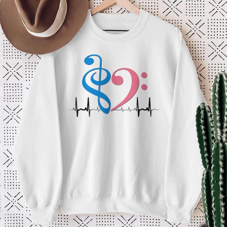 ツートーン 低音記号 ハート Ekg ウェーブ シアン&バブルガム ピンク スウェットシャツ 年配の女性への贈り物