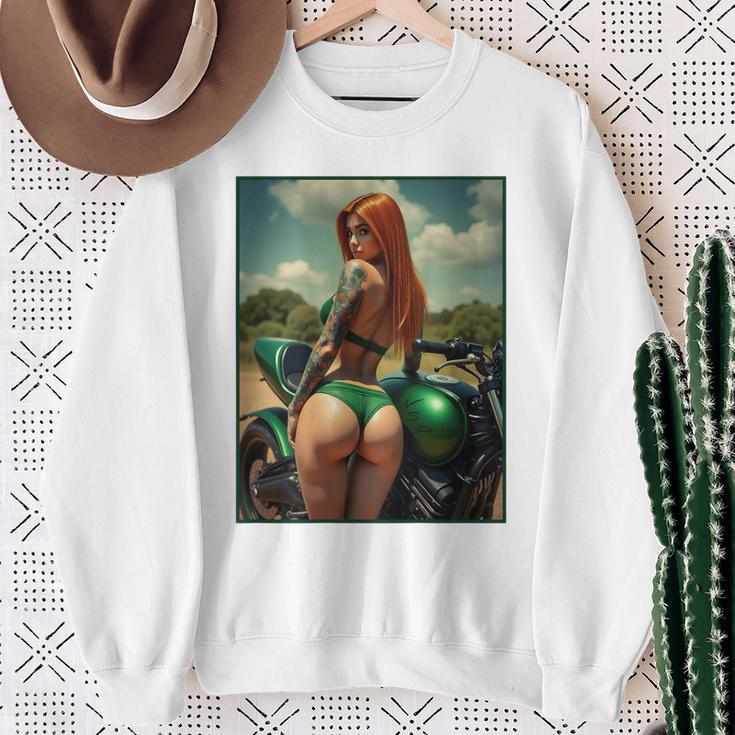 バックプリントtシャツ セクシーな赤毛ピンナップガール&バイク スウェットシャツ 年配の女性への贈り物
