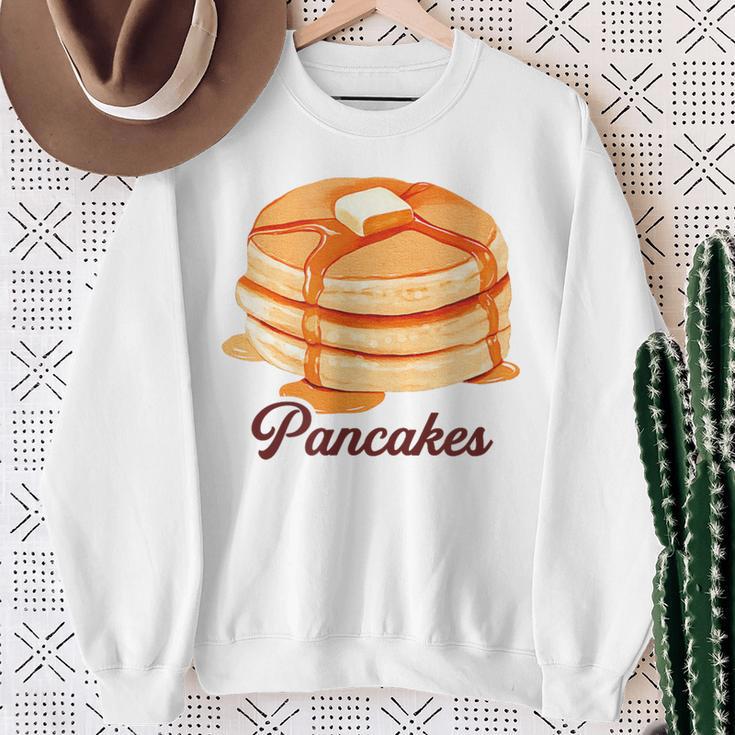 ホットケーキ パンケーキ Pancakes バター はちみつ イラスト 喫茶店 洋菓子 レトロ 水彩 綺麗 かわいい スウェットシャツ 年配の女性への贈り物