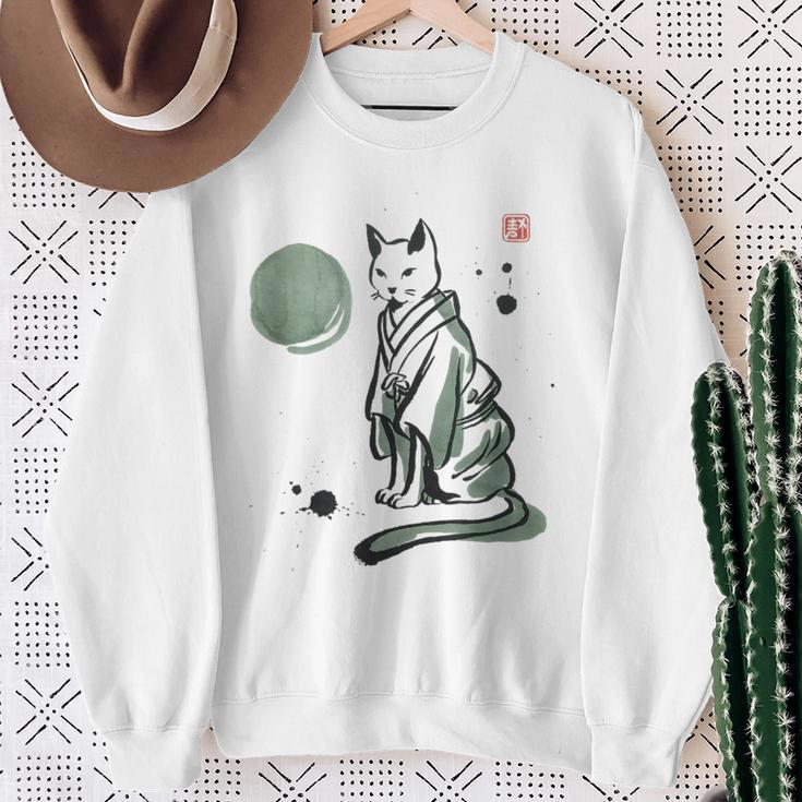 猫 和 着物 日本 伝統 ママ パパ キッズ スウェットシャツ 年配の女性への贈り物