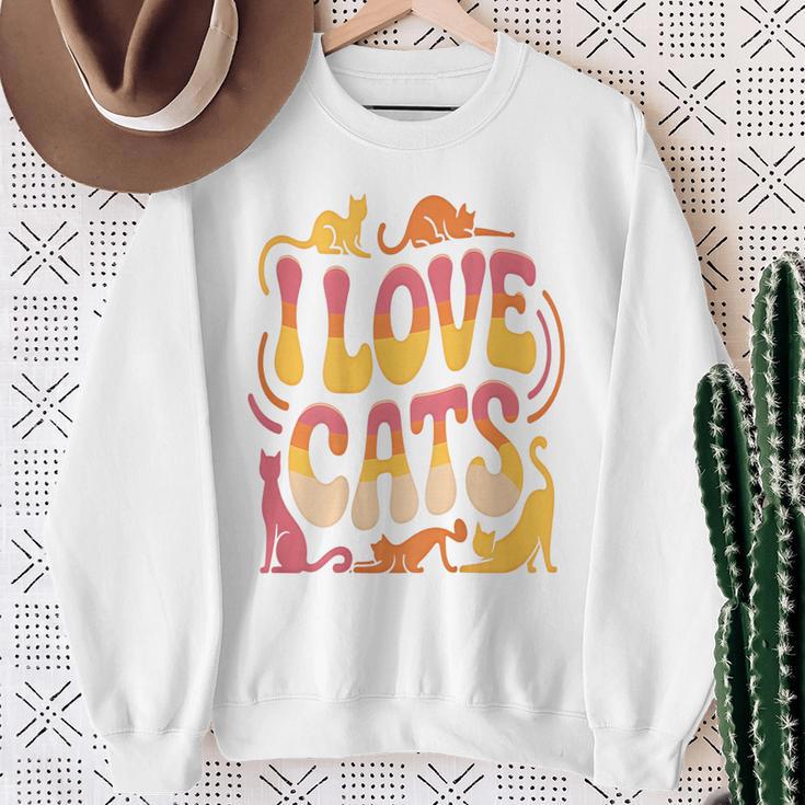 バックプリント 猫好き 引用 おもしろ猫 ミーム I Love Cats スウェットシャツ 年配の女性への贈り物