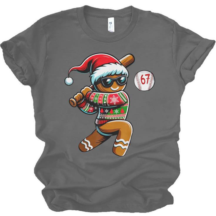 67 Gingerbread Man Playing Baseball Christmas 6 7 Meme Unisex Jersey T-Shirt