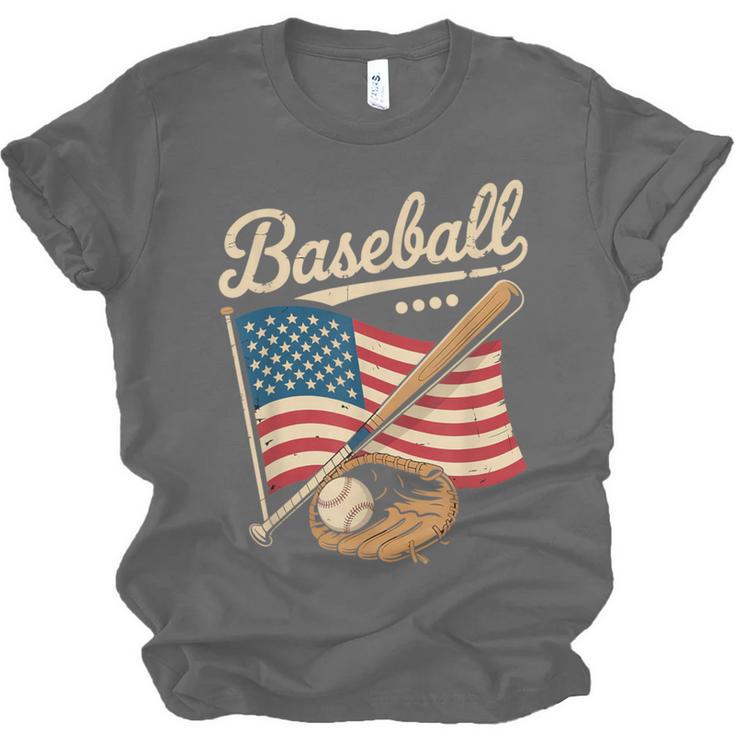American Flag Baseball Player Bat Fan Catcher Pitcher USA Unisex Jersey T-Shirt