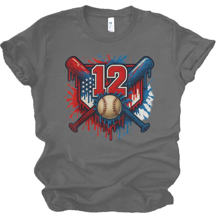 Baseball 12 Year Old Splash Drip 12th Birthday Boy Number 12 Unisex Jersey T-Shirt