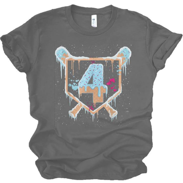 Baseball 4 Year Old Ice Cream Drip 4th Birthday Boy Number 4 Unisex Jersey T-Shirt