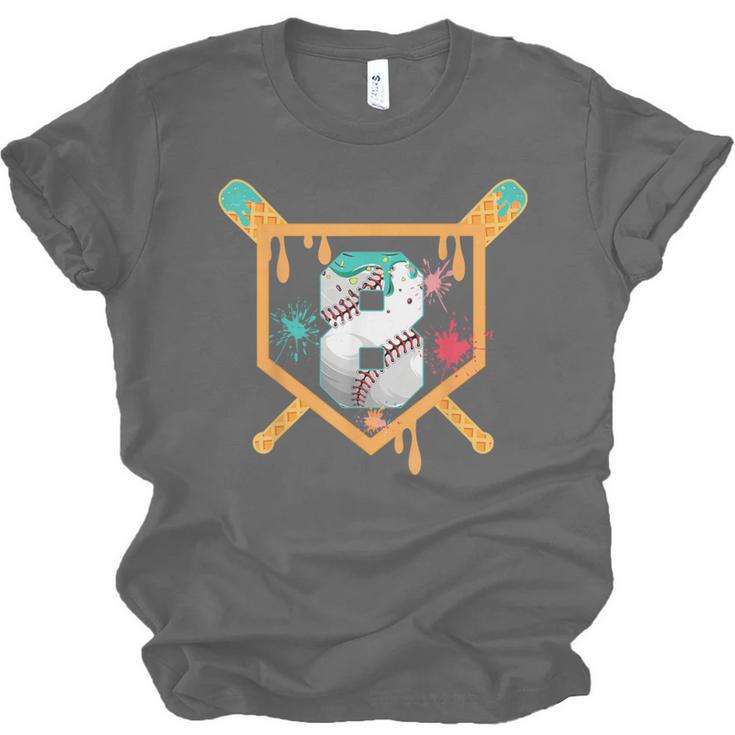 Baseball 8 Year Old Ice Cream Drip 8th Birthday Boy Number 8 Unisex Jersey T-Shirt