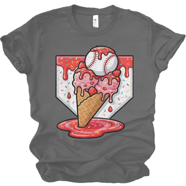 Baseball Ice Cream Drip Baseball Strawberry For Youth Red Unisex Jersey T-Shirt