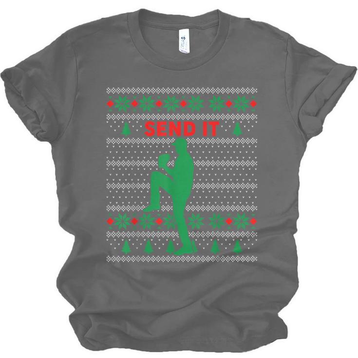 Baseball Player Christmas Pajama Send It Xmas PJs Boys Unisex Jersey T-Shirt
