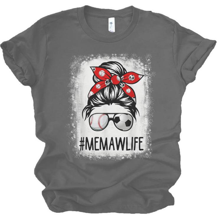 Bleached Memaw Life Soccer Messy Bun Baseball Game Day Unisex Jersey T-Shirt
