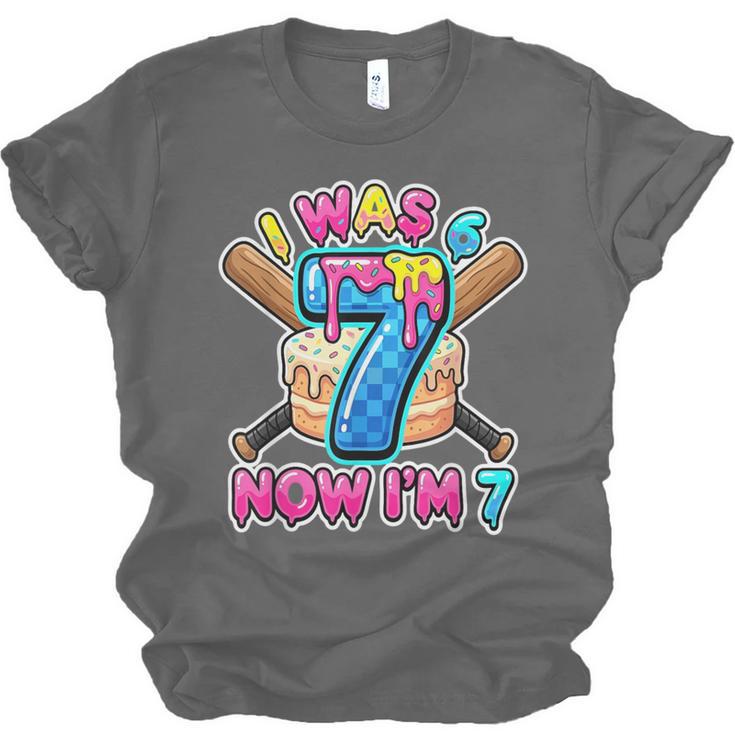 Blue Checkered I Was 6 Now I'm 7 Birthday Cake Baseball Drip Unisex Jersey T-Shirt Blue Checkered I Was 6 Now I'm 7 Birthday Cake Baseball Drip Unisex Jersey T-Shirt