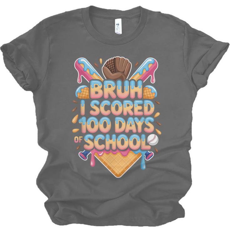 Bruh I Scored 100 Days Of School Baseball Ice Cream Drip Tee Unisex Jersey T-Shirt