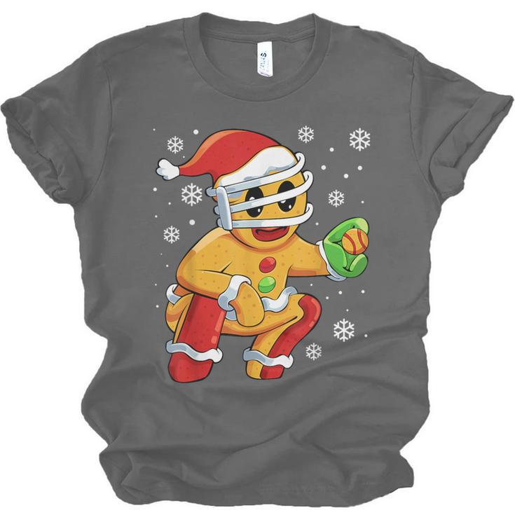 Christmas Gingerbread Man Baseball Player Catcher Unisex Jersey T-Shirt