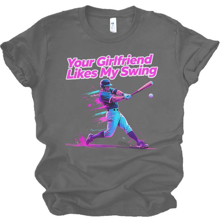 Your Girlfriend Likes My Swing Baseball Quote Boys Men Unisex Jersey T-Shirt Your Girlfriend Likes My Swing Baseball Quote Boys Men Unisex Jersey T-Shirt