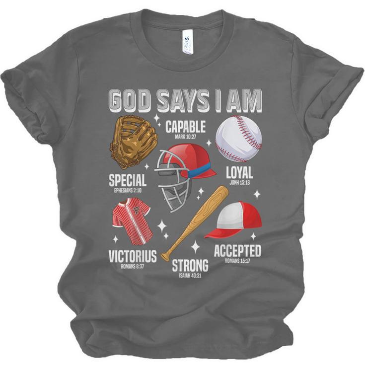 God Says I Am Baseball Player Catcher Pitcher Boys Men Unisex Jersey T-Shirt God Says I Am Baseball Player Catcher Pitcher Boys Men Unisex Jersey T-Shirt