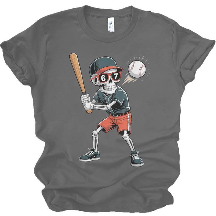 Halloween Skeleton Playing Baseball 67 Six Seven Meme Unisex Jersey T-Shirt