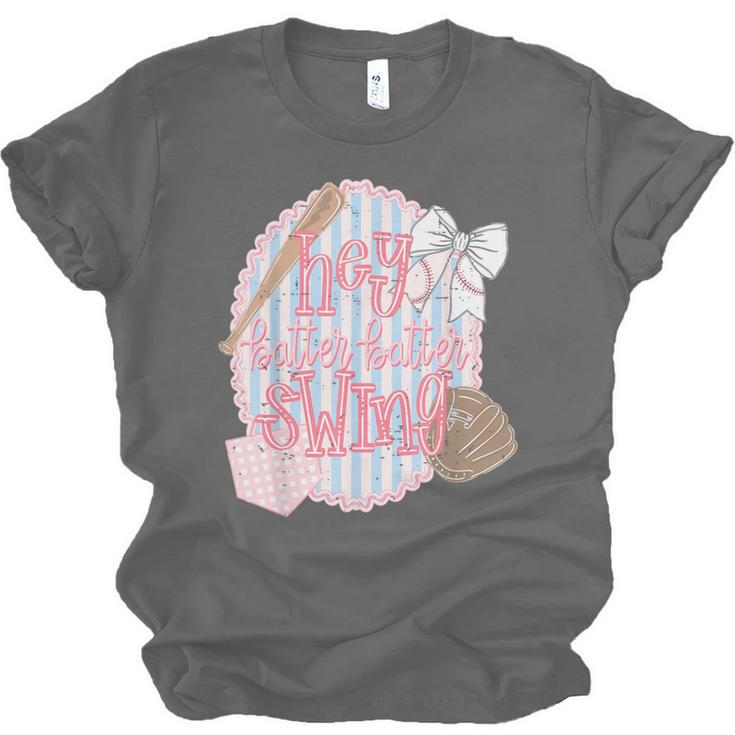 Hey Batter Batter Swing Baseball Game Day Coquette Bow Girly Unisex Jersey T-Shirt Hey Batter Batter Swing Baseball Game Day Coquette Bow Girly Unisex Jersey T-Shirt