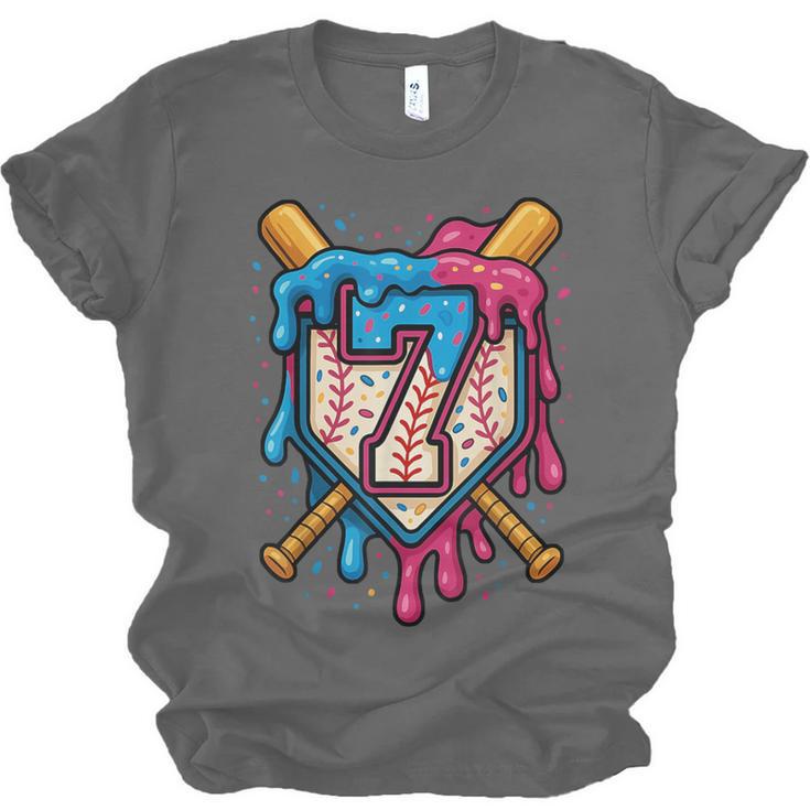 HUGvyn 7th Birthday Baseball Ice Cream Drip Number 7 Kid Boy Unisex Jersey T-Shirt
