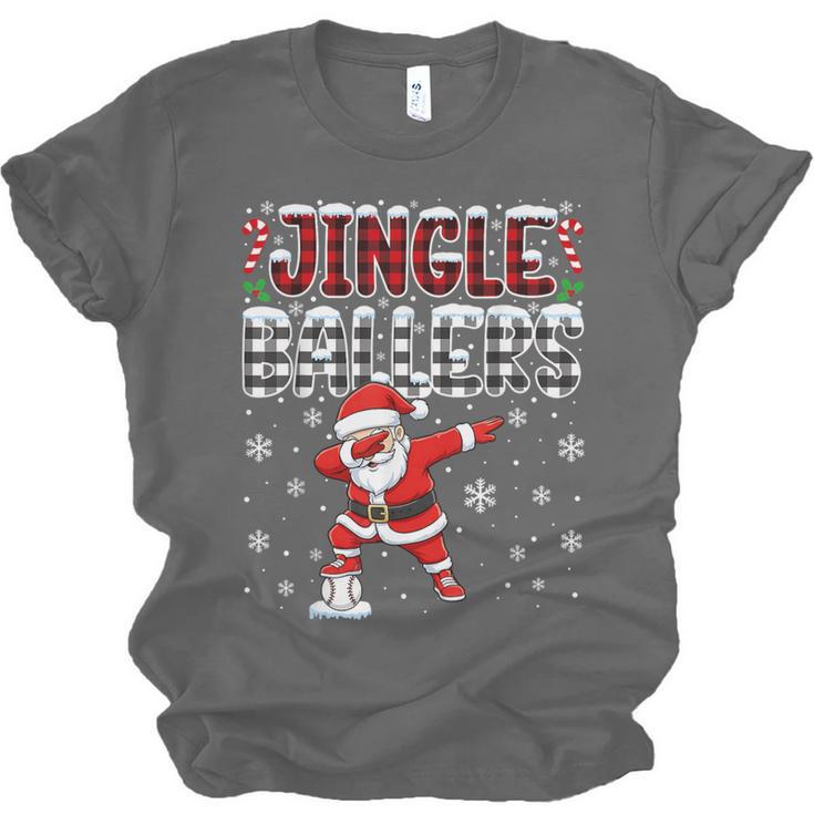 Jingle Ballers Plaid Santa Dabbing Baseball Christmas Unisex Jersey T-Shirt