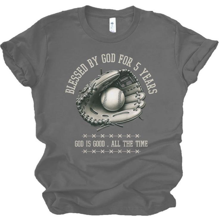 Kids Blessed By God For 5 Years Old Baseball 5th Birthday Unisex Jersey T-Shirt