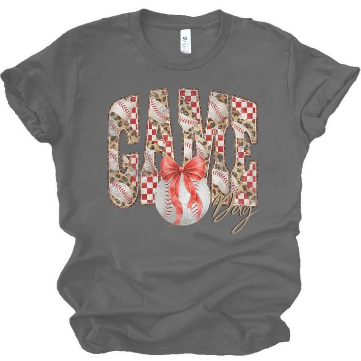 Leopard Checkered Game Day Baseball Coquette Bow Women Girls Unisex Jersey T-Shirt Leopard Checkered Game Day Baseball Coquette Bow Women Girls Unisex Jersey T-Shirt