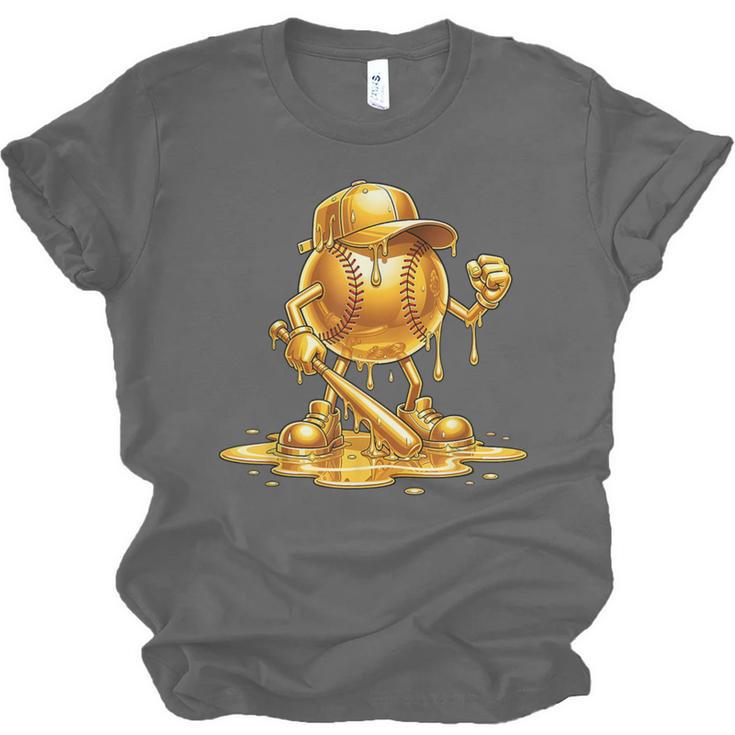 Melting Baseball Mascot Slugger Bat Cap Cartoon Unisex Jersey T-Shirt