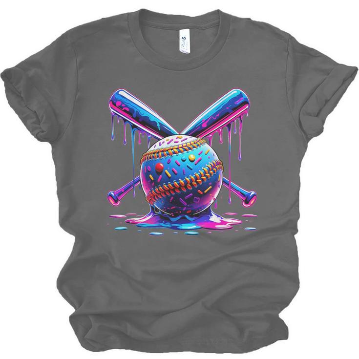 Neon Dripping Baseball And Bats Colorful Sports Art Unisex Jersey T-Shirt Neon Dripping Baseball And Bats Colorful Sports Art Unisex Jersey T-Shirt