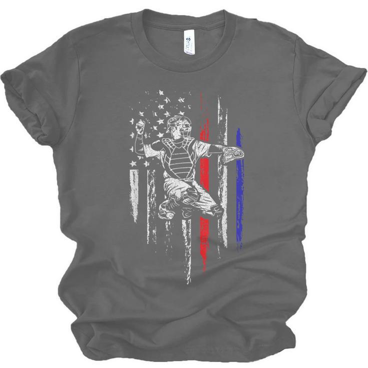 Patriotic Baseball Catcher American Flag Sports Tee Unisex Jersey T-Shirt