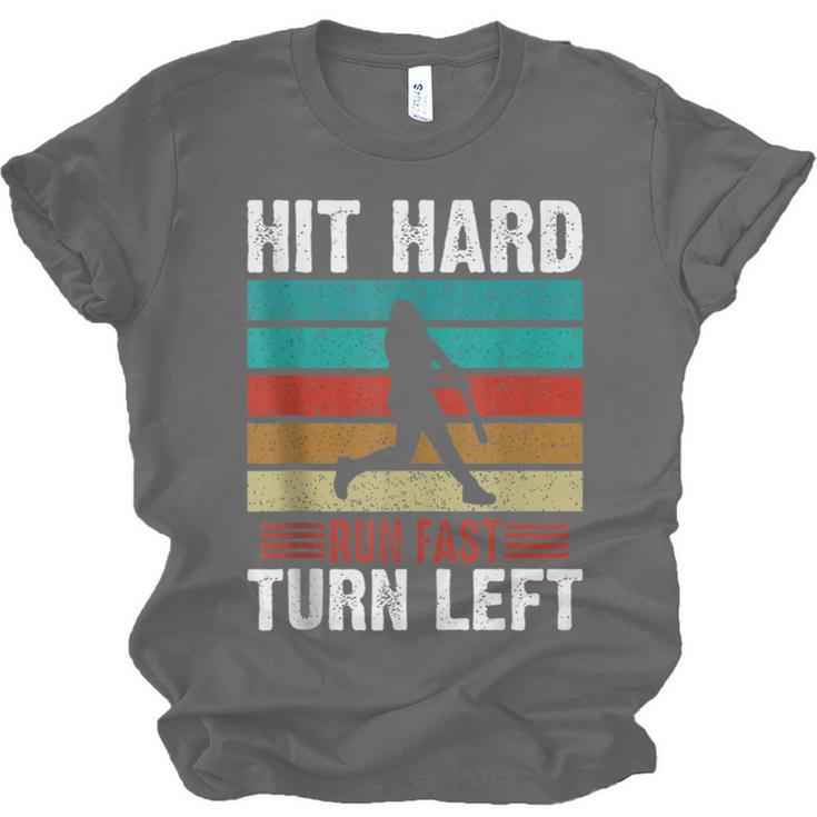 Retro Hit Hard Run Fast Turn Left Baseball Lover Unisex Jersey T-Shirt