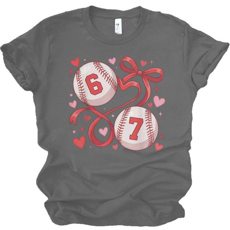 Six Seven Baseball Lover Sports Red Heart Bow Valentine Girl Unisex Jersey T-Shirt