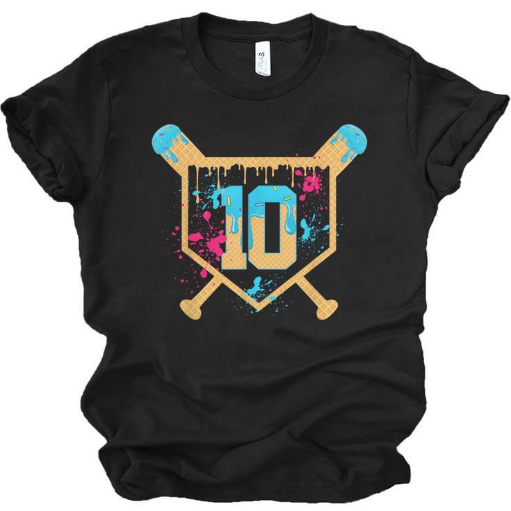 10 Years Old 10th Birthday Baseball Ice Cream Dripping Boys Unisex Jersey T-Shirt